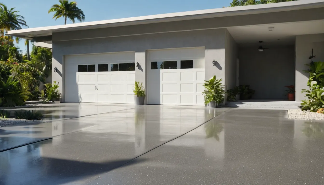 A clean, newly coated garage floor in a home in Miami Beach, FL